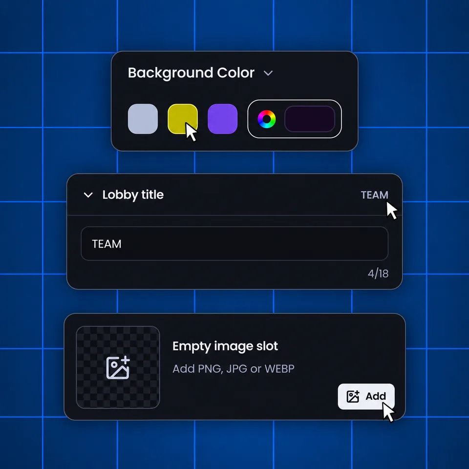 Animation colour, text and image customisation controls